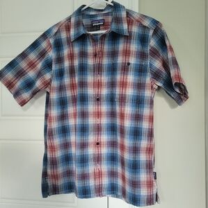 Patagonia Men's Casual Plaid Shirt - Red and Blue